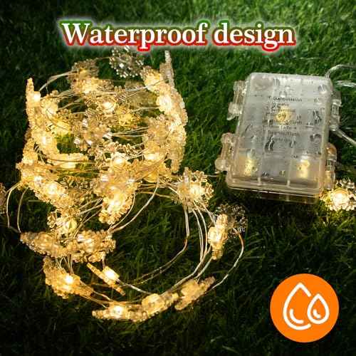kolpop 2 Pack 50 LED Fairy Lights Battery Operated with Timer, Transparent Snowflakes String Lights Battery Powered with Remote Control Waterproof for Indoor Outdoor Christmas Decorations