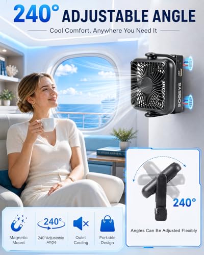5000mAh Black Cruise Approved Portable Magnetic Fan - 4-Speed Travel Fan