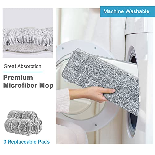 White Mop and Bucket Set with 3 Microfiber Pads - Hands-Free Flat Floor Cleaning System