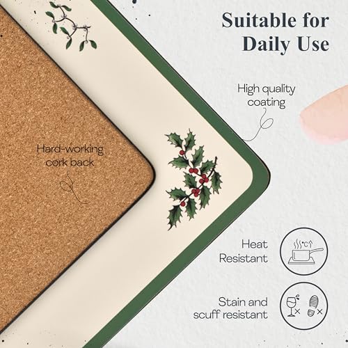 Pimpernel Christmas Tree Cork-Backed Placemats - Set of 4 | Holiday Table Decor