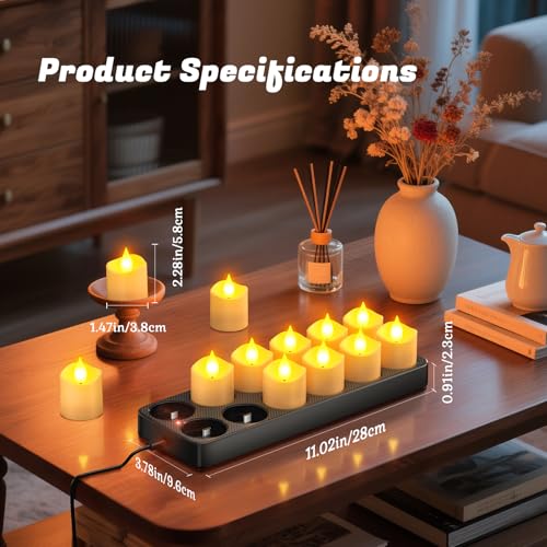 PChero 12pcs Flameless Candles with Remote & Charging Station - Rechargeable LED Tea Lights