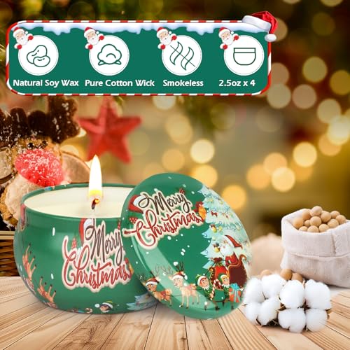 Christmas Scented Candle Gift Set with Mini Hand Cream & Lip Balm – 4 Premium Scents