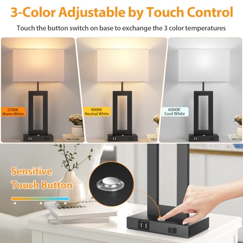 Black 22-Inch Touch Control Bedside Nightstand Table Lamps Set of 2 - Large