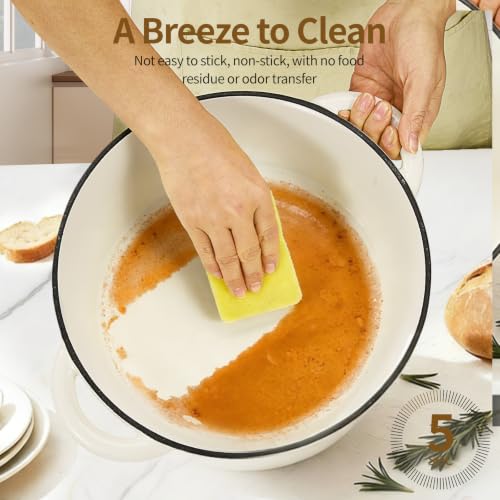 Enameled Cast Iron Dutch Oven Pot 6.5 QT with Lid - Cream White for Bread Baking