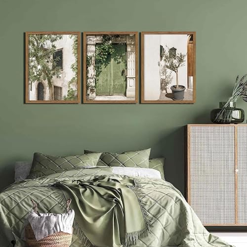 Olive Green Italy Wall Art - Framed Vintage City Landscape Canvas, 24x16