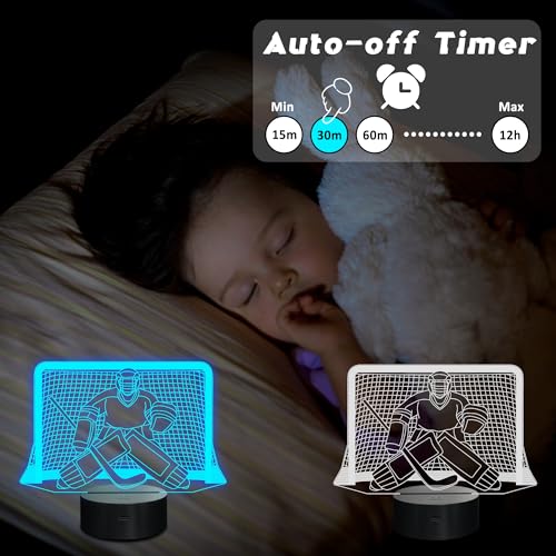 Ice Hockey Night Light, 3D LED Optical Illusion Lamp with Remote Control and Timer, Perfect Christmas and Birthday Gift Idea for Boys, Kids, and Teen