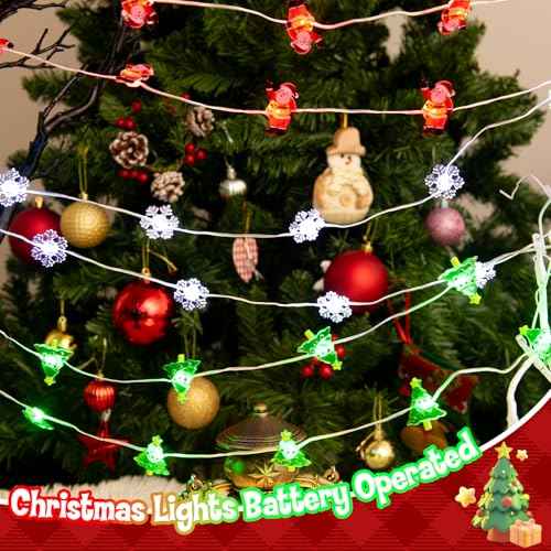 Christmas String Lights, Christmas Tree Santa Claus Snowflake Lights with Timer Twinkling Indoor Battery Operated 9.8ft 30LED Christmas Decorations for Home Decor Indoor Party Holiday 3 Packs