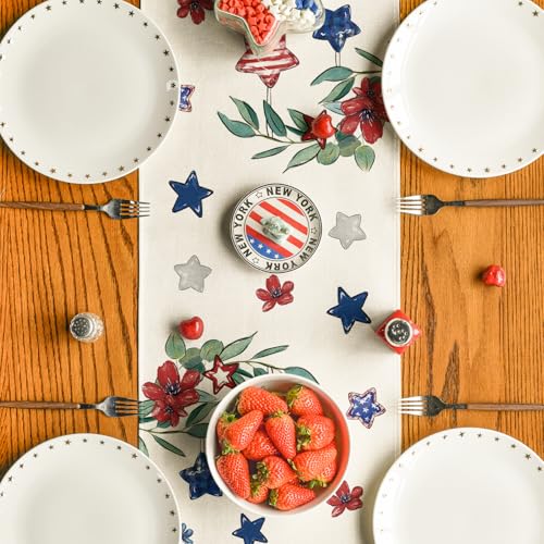 Artoid Mode 13" x 48" Eucalyptus Stars Patriotic Table Runner Beige