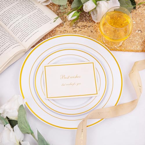 Gold Disposable Plastic Plates 200 Pcs Set for Parties & Events - Reusable & Elegant
