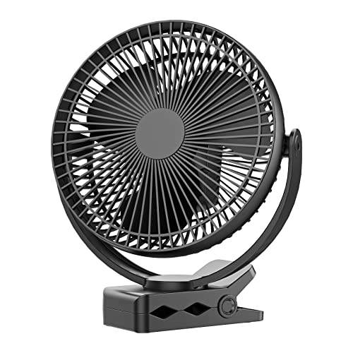 Dorobeen Black 8-Inch Rechargeable Clip & Desk Fan, Portable Quiet Personal Fan
