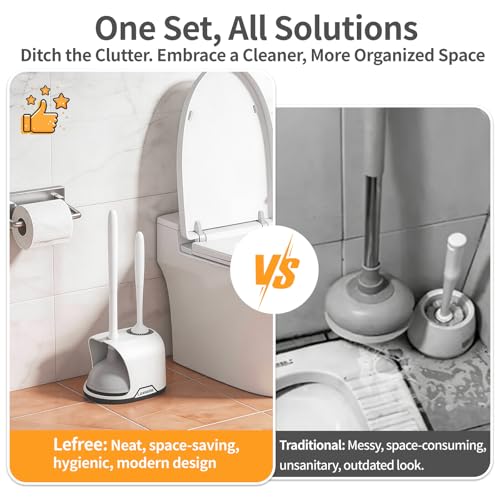 2 Pack Toilet Brush and Plunger Set with Silicone Bristles - White/Black