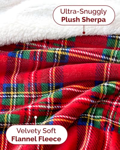 Christmas Sherpa Blanket Throw Size 50x60 Reversible Plaid Holiday Decor - CGK Unlimited