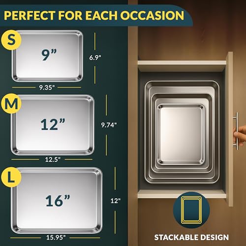 Baker's Signature 3-Piece Stainless Steel Baking Sheet Set - 9, 12, 16 Inch