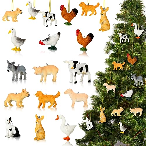 Huwena 24PCS Christmas Farm Animal Ornaments - Rustic Tree Decorations