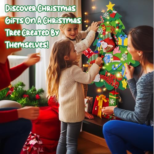 BABORUI Felt Christmas Tree Set for Toddlers with Stockings & String Lights – Christmas Tree Variation