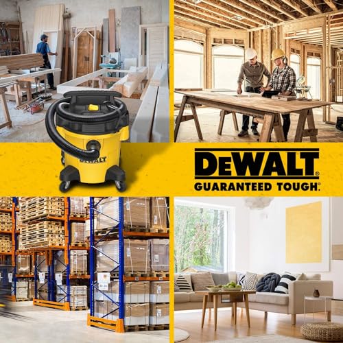 Wet Dry Vacuum Cleaner - 5 Gallon, 4 Peak HP, Yellow, with Attachments & 1-7/8" Hose - Portable Shop Vac