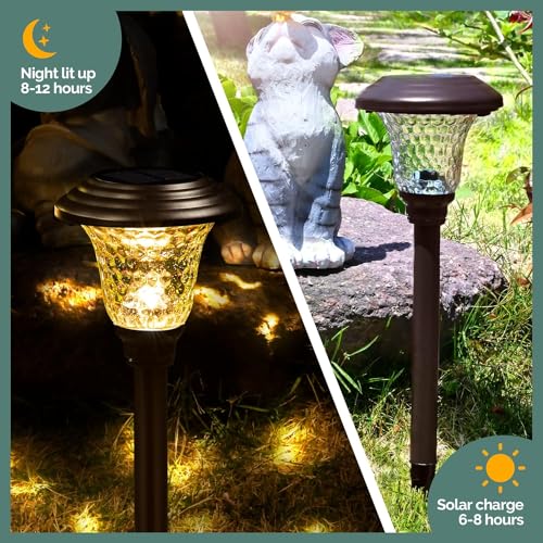 GIGALUMI Brown Solar Garden Lights 8 Pack with Metal & Glass Construction