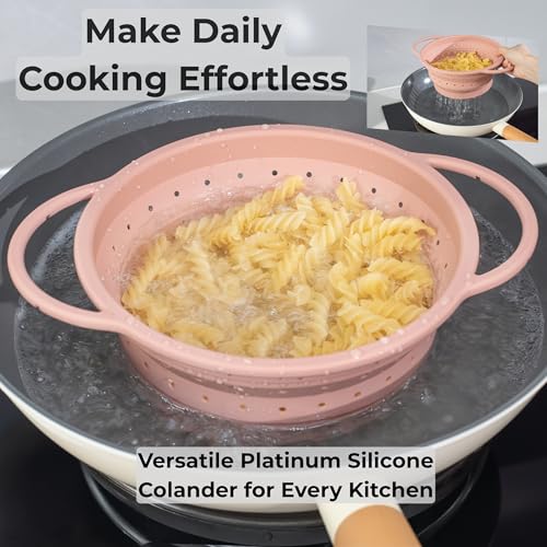Collapsible Silicone Colander Set with Stainless Steel Rim 3 Pack - Space Saving Kitchen Strainers