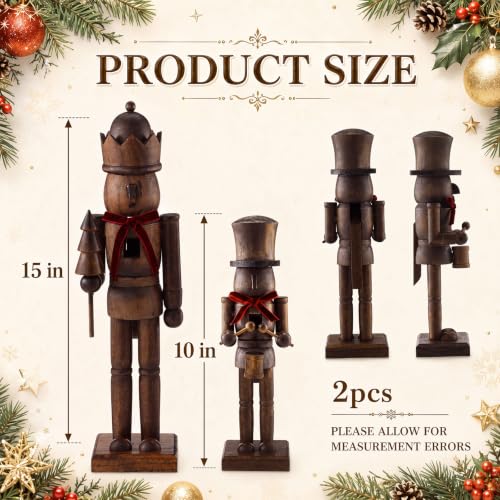 Dark Walnut Finish Wooden Nutcracker Set - 2 Pcs Christmas Decor