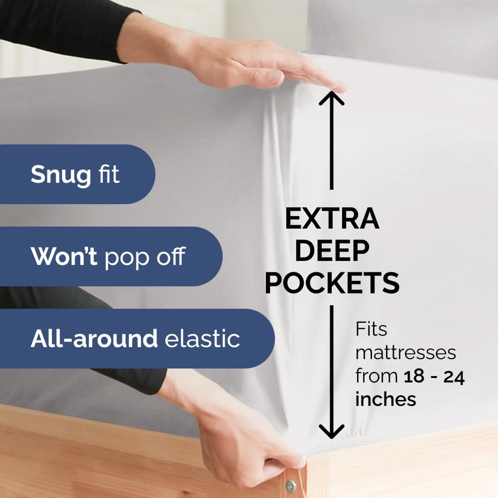 Skiennix Extra Deep King Sheet Set - 6-Piece Breathable Cooling Bedding - Soft, Wrinkle-Free French Grey