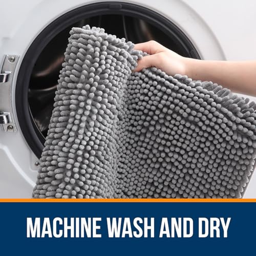 OLANLY Large Bathroom Rug 70x46 Grey Extra Soft Chenille Absorbent Non-Slip Bath Mat