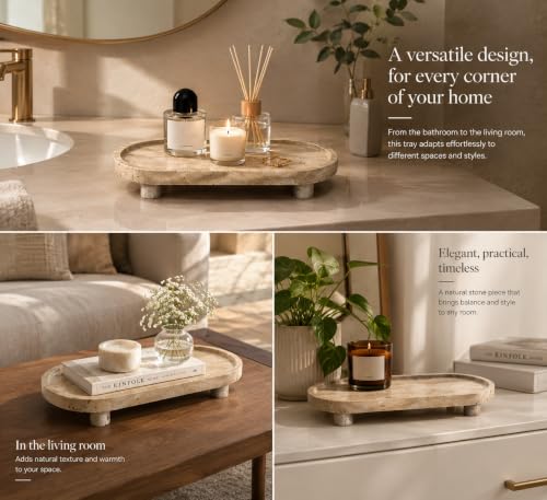 Natural Travertine Bathroom Vanity Tray with Raised Legs and Non-Slip Feet