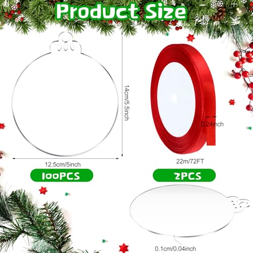 Blulu 100 Pcs 5 Inch Clear Acrylic Christmas Ornaments Discs for Crafts