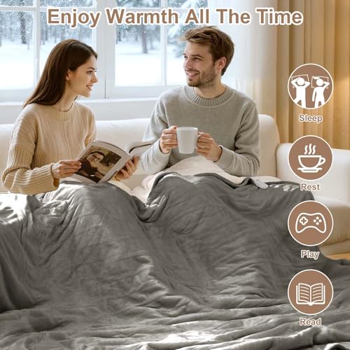 King Size Electric Blanket with Dual Control Grey 100x90 Inches - FVERWAG