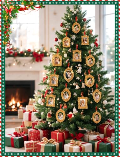 8 Pcs Vintage Gold Picture Frame Ornament for Christmas Tree