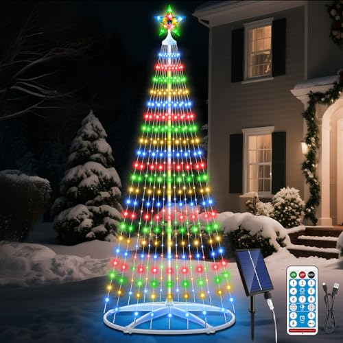 HELESIN 6FT Solar Christmas Cone Tree Lights, Multicolor LED, Remote Control
