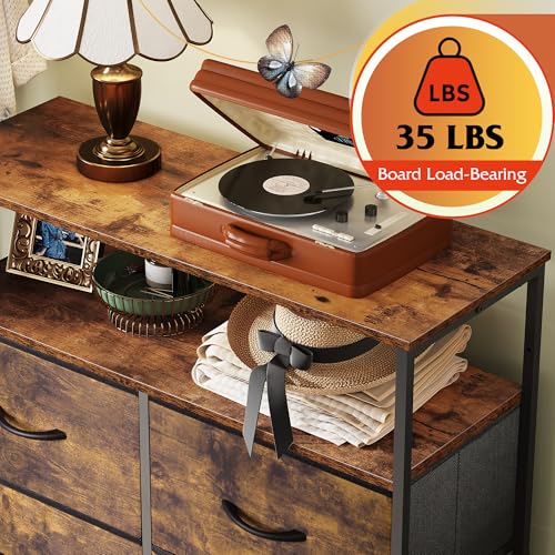 WLIVE Rustic Brown Fabric Dresser with 8 Drawers & Open Shelves - Stable Storage
