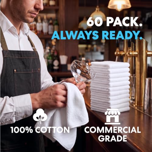 Simpli-Magic 17x14 White Cotton Terry Towels 60 Pack - Highly Absorbent Cleaning Rags