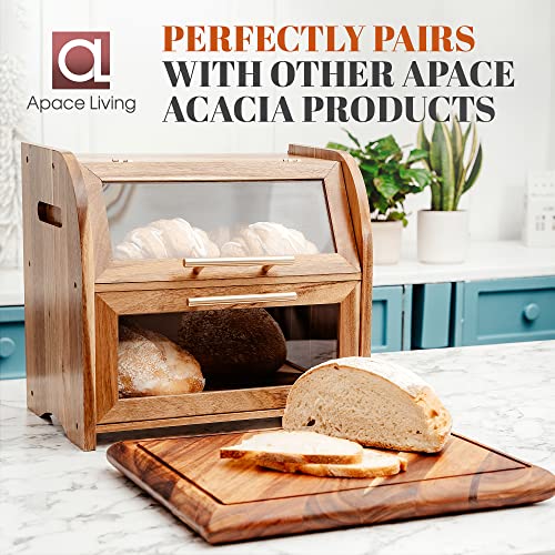 Acacia Wooden Bread Box for Kitchen Countertop - Extra Large 2-Shelf - Umber Finish