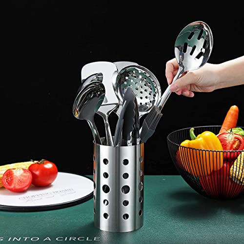 Berglander 13-Piece Stainless Steel Kitchen Utensils Set with Holder - Non-Stick & Heat Resistant