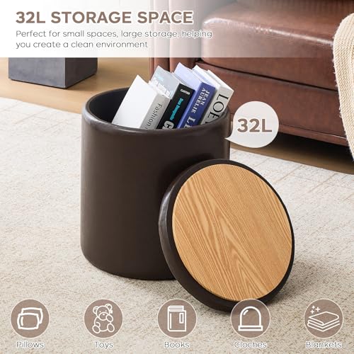 Oakvivo Set of 2 Storage Ottomans - Space Saving Nesting Ottoman for Bedroom & Living Room, Coffee & Footstool, 14.8"D x 14.8"W x 17.3"H