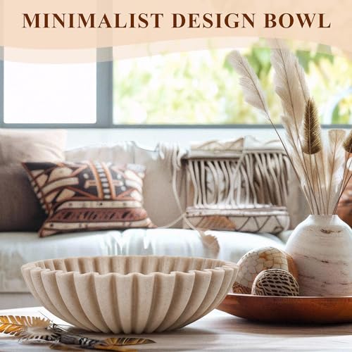 Beige Large Decorative Ruffle Bowl - Modern Handmade Fruit & Key Organizer, 10-inch Wide Home Decor