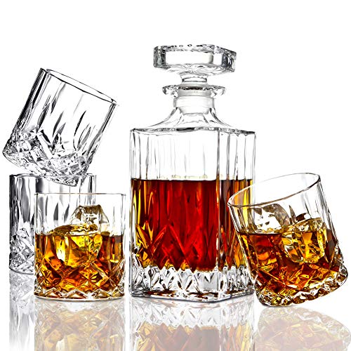 Crystal Whiskey Decanter & Glasses Set - 5 Piece Barware Gift Set