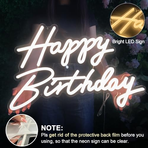 Happy Birthday Neon Sign - Warm White LED Light Up Sign for Party Decor 22.4x13.8"