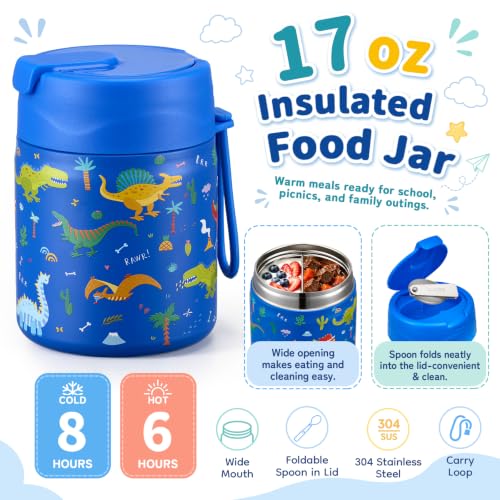 Howeemo Dinosaur Kids Bento Lunch Box Set with Insulated Thermo, Water Bottle & Ice Pack