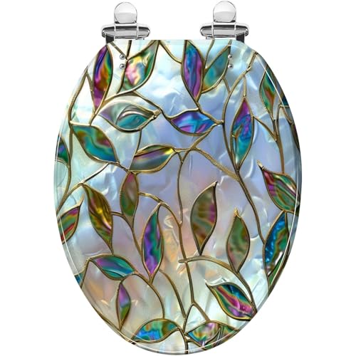 Elongated Resin Toilet Seat Leaves Quietly Close Quick Release Hinges Pattern9 V-Shape