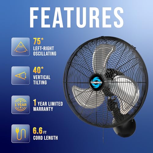 16 Inch Pro Series Oscillating Wall Mount Fan - Heavy Duty Industrial Ventilation - Tornado Variation 1