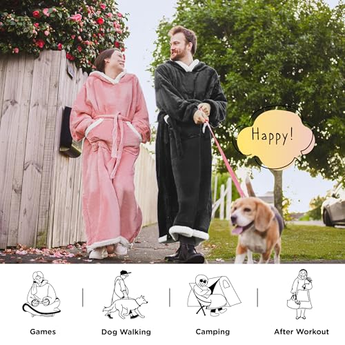 Bedsure Charcoal Wearable Blanket Hoodie for Adults, Long Sherpa Sweatshirt, Cozy Gift for Women