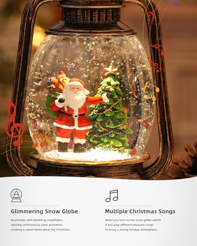EDDO RUNNING Santa Claus Christmas Tree Snow Globe with Music & Timer - Indoor Holiday Decor