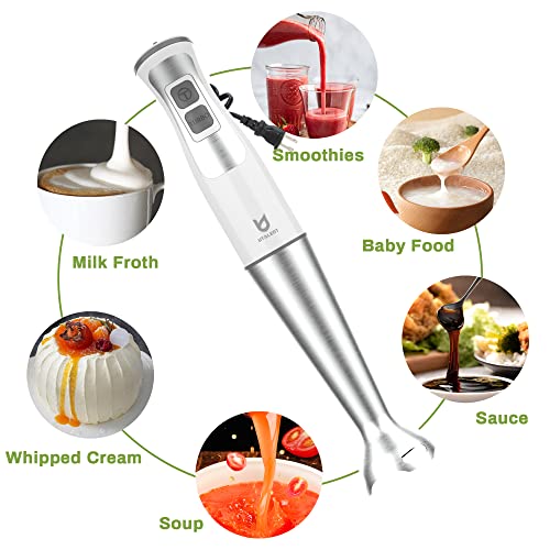 UTALENT 3-in-1 Hand Blender with Milk Frother & Egg Whisk - Immersion Food Mixer