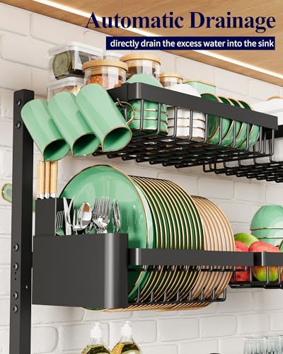 Kitsure Black Adjustable Over Sink Dish Drying Rack 31.5-39.4 Inches XL