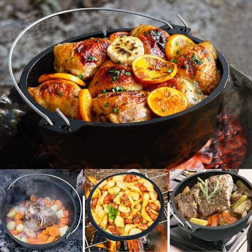 NSIRONS 12 Qt Cast Iron Dutch Oven with Lid & Lid Lifter for Camping & Cooking
