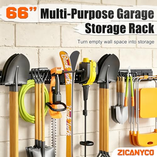 Black 64-Inch Garage Tool Organizer Wall Mount with 13 Heavy-Duty Hooks, 4 Panels
