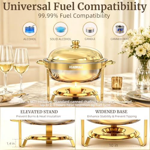 Gold 4-Pack 6QT Chafing Dishes for Buffet with High Dome Lids - Stainless Steel Food Warmers for Catering & Parties
