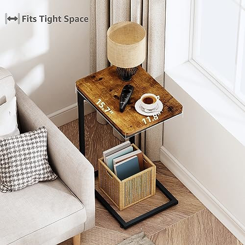 QEEIG C-Shaped End Tables Set of 2, Brown, 11.8 x 15.7 x 25.6 inches, Sofa Side Tables for Living Room & Bedroom