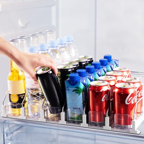 Coanto 6-Row Fridge Drink Organizer with Automatic Pusher, Holds 30 Cans/Bottles